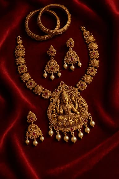 Traditional Indian gold jewelry with intricate designs
