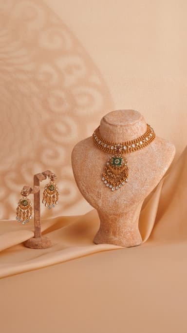 Traditional gold jewelry set with earrings